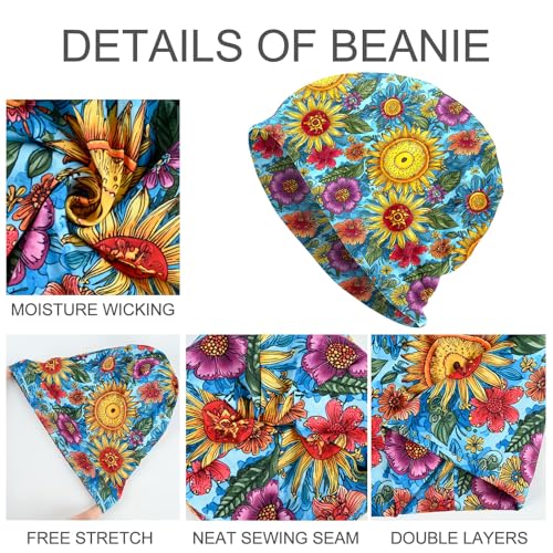 Slouchy Beanie Hat Skull Cap Chemo Headwear Baggy Hats for Men Women Running Cycling - color: Mexican Flower