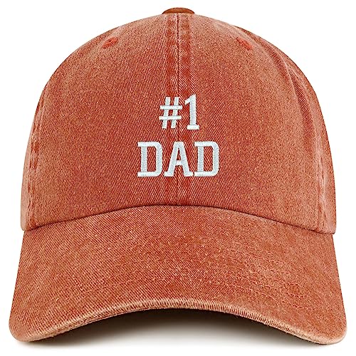 Trendy Apparel Shop Number 1 Dad Embroidered Pigment Dyed Low Profile Cotton Cap - color: Orange