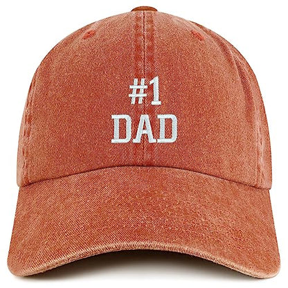 Trendy Apparel Shop Number 1 Dad Embroidered Pigment Dyed Low Profile Cotton Cap - color: Orange