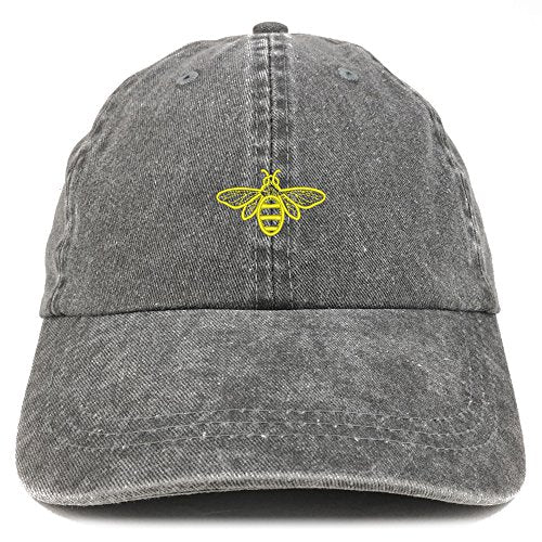 Trendy Apparel Shop Bee Embroidered Washed Cotton Adjustable Cap - color: Black