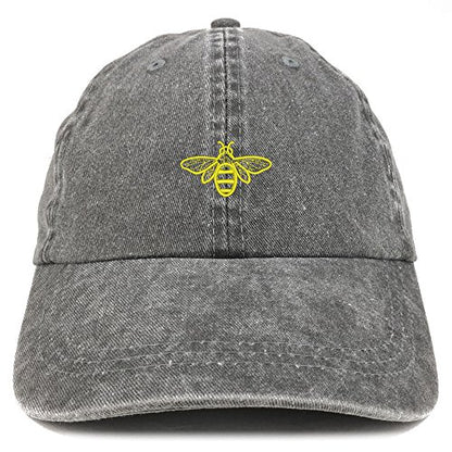 Trendy Apparel Shop Bee Embroidered Washed Cotton Adjustable Cap - color: Black