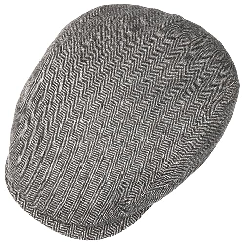 Stetson Chester Flat Cap Made in Germany Wool Silk Cashmere Houndstooth Men Autumn Winter - color: Grey, size: 7 3/4