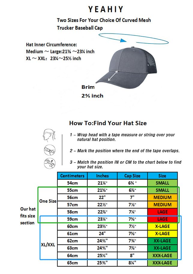 Mens Mesh Snapback Trucker Hat Baseball Cap, Fits OSFM&XXL Head - color: Curved Black, size: Medium-Large