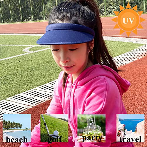 2 Pack Sun Visor Hats Women Men Clip On Wide Brim Visors Hat Outdoor Sports Golf Beach Travel Tennis Caps - color: Navy Blue