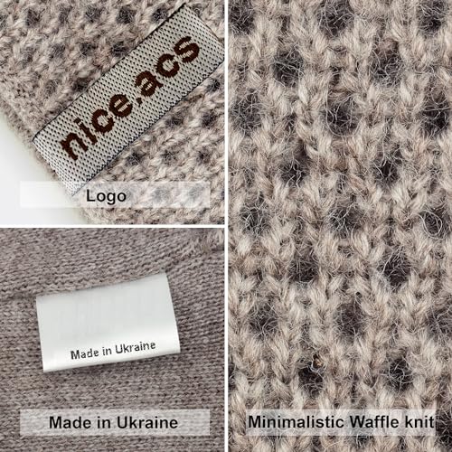 Hat and Scarf Set for Women – Knit Winter Beanie Fleece Lined Neck Warmer – Wool Double Layer Cap - color: Brown