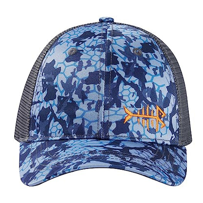 BASSDASH Altimate Fishing Hat Mesh Back for Men Women Adjustable Baseball Trucker Cap - color: Blue Scales