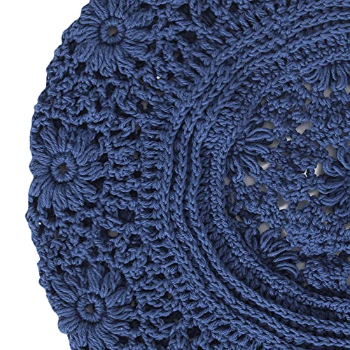 ZLYC Women Cotton Slouchy Crochet Beret Handmade Cutout Floral Beanie Hat - color: Plain Navy
