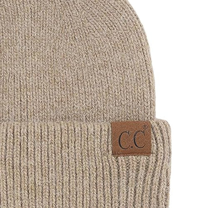 C.C Fuzzy Beanie for Women Unisex - Acrylic Stretchable Soft Warm Knit Winter Skully Hat - color: Angora-taupe