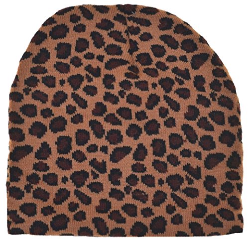 Nayt Wild Animal Print Leopard Cuffless Beanie Knit Hat Brown