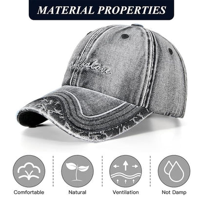 Baseball Cap for Women Men - Adjustable Size Hat - color: Fk87 Denim Black