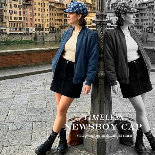 Funky Junque Women's Newsboy Cabbie Cap, Vintage Baker Boy Hat - color: Flower - Denim