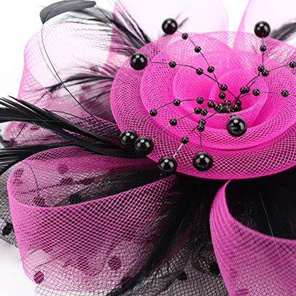 AQOKKA Women Fascinators Hats Flower Fascinators with Headband and Clip Tea Party Headwear for Women and Girls - color: 1 Pc 7" Diameter / Black Fuschia a