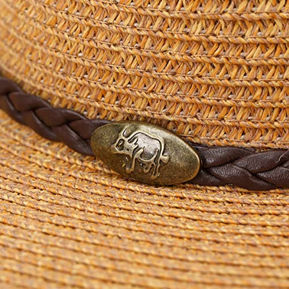 Straw Cowgirl Hat for Women Cowboy Hats for Men Wide Brim Sun Hat Shapeable Western Hat Beach Hat - color: Brown