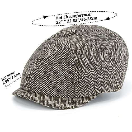 Men's 8 Panel Newsboy-Cap Cotton Gatsby Ivy Golf Adjustable-Flat- Caps Driving-Hat - color: Brown