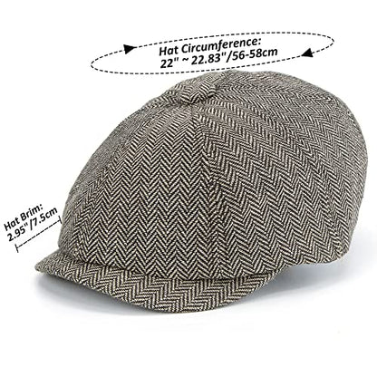 Men's 8 Panel Newsboy-Cap Cotton Gatsby Ivy Golf Adjustable-Flat- Caps Driving-Hat - color: Brown