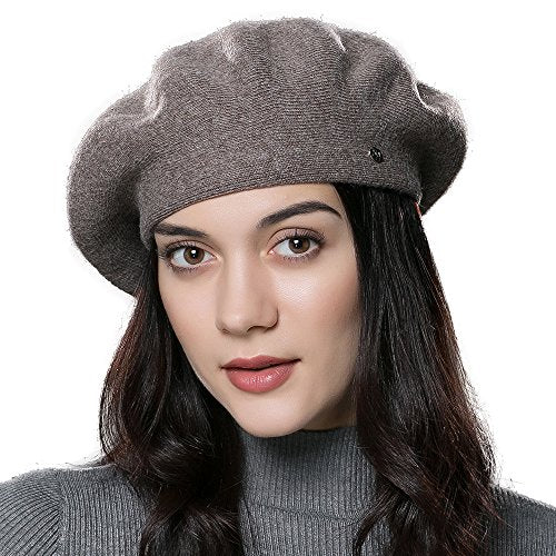 Womens Winter Beret Hat Knitted Beanie Cap Autumn Winter Hat French Classic Beret - color: Camel