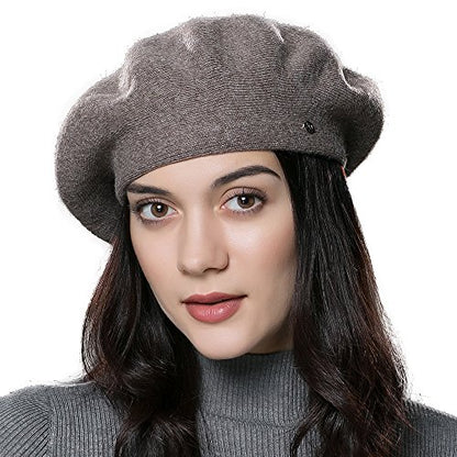 Womens Winter Beret Hat Knitted Beanie Cap Autumn Winter Hat French Classic Beret - color: Camel