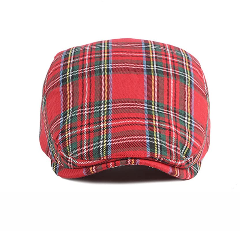 Unisex Classic Plaid Beret Newsboy Hats Flat Sun Hat Sport Golf Baseball Caps Cabbie Driving Cap Hats for Women Men - color: Red