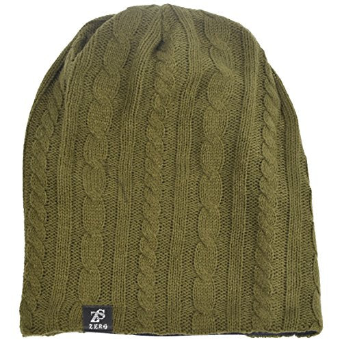 VECRY Men's Slouch Beanie Skull Cap Long Baggy Hip-Hop Winter Summer Hat - color: Cable-green