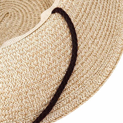 Straw Cowgirl Hat for Women Cowboy Hats for Men Wide Brim Sun Hat Shapeable Western Hat Beach Hat - color: Beige