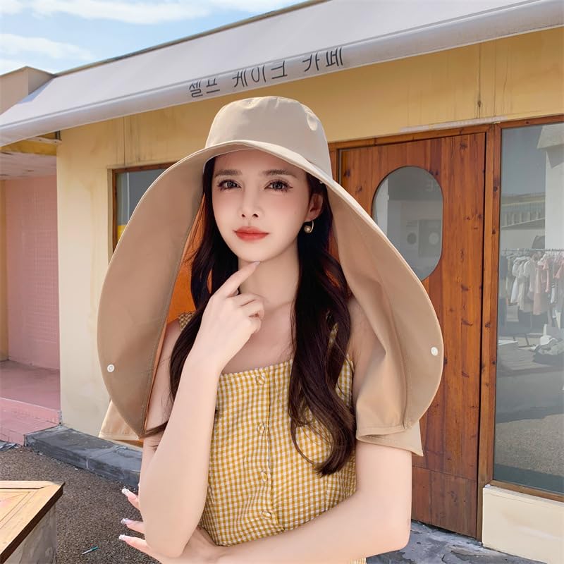 Wide Brim Sun Hat Balaclava Packable Neck Gaiter Lightweight Shawl for Women Summer Hat Beach Outdoors - color: Khaki