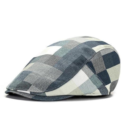 GIBZ Men's Plaid Newsboy Cap Retro Driving Flat Hat Adjustable - color: Blue