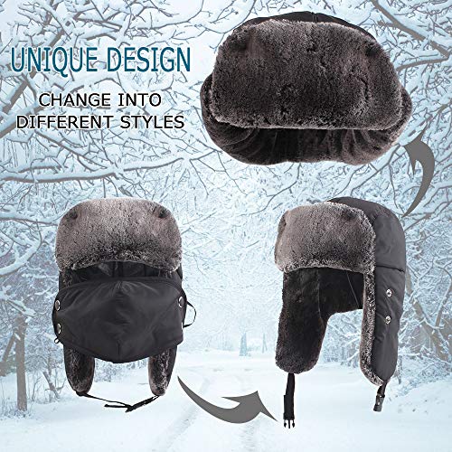 Winter Boy Trapper Trooper Hat Outdoor Warm Girls Ski Cap Windproof Mask Ear Flaps Hats for Kids - color: Black-adult, size: One Size