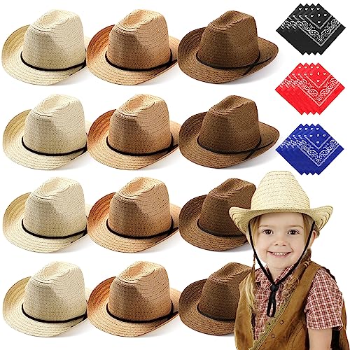 SATINIOR 12 Set Kids Cowboy Hats Bulk with Bandanas - color: Classic Colors