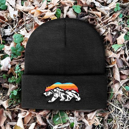 Knit Winter Beanie Hats for Men Women Cuffed Skull Cap with Mountain Embroidery Outdoor Christmas & New Year Gifts - color: Bear/Black
