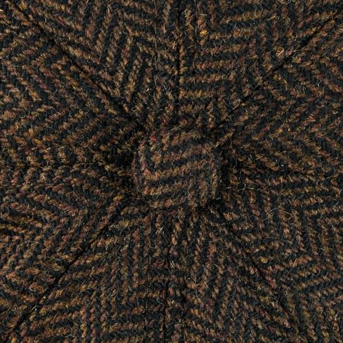 VOBOOM Men Wool Blend 8 Panel Newsboy Cap Tweed Hat - color: Herringbone Coffee