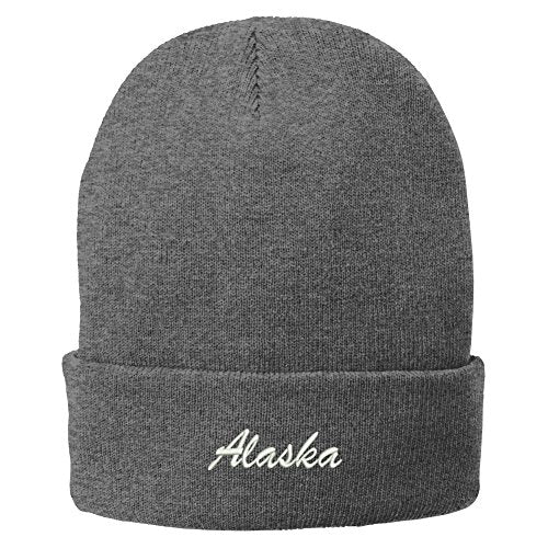 Trendy Apparel Shop Alaska Embroidered Winter Folded Long Beanie - color: Grey