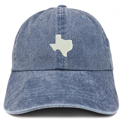 Trendy Apparel Shop Texas State Map Embroidered Washed Cotton Adjustable Cap - color: Navy