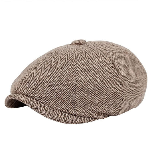 Men's 8 Panel Newsboy-Cap Cotton Gatsby Ivy Golf Adjustable-Flat- Caps Driving-Hat - color: Brown