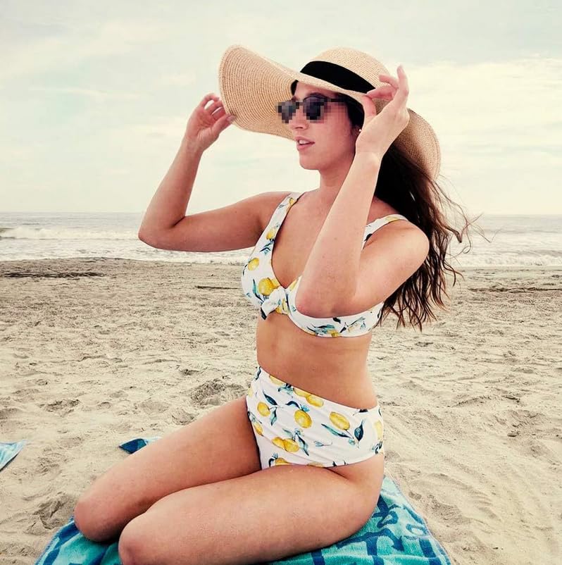 Women Wide Brim Sun Hat UPF50 Straw Summer Hat Foldable Packable Floppy Beach Hat UV Protection Boho Visor Fashion Outdoor for Beach Travel Vacation Khaki