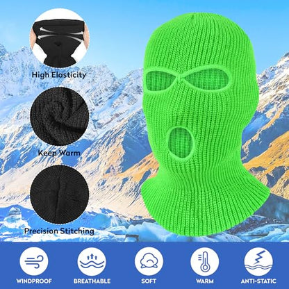 Pukavt 2 Pack 3 Hole Winter Knitted Mask, Ski Mask Balaclava Cap - color: Fluorescent Green