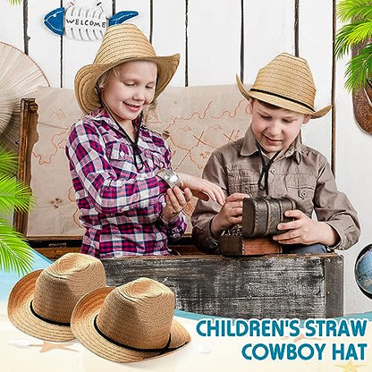 SATINIOR 12 Set Kids Cowboy Hats Bulk with Bandanas - color: Khaki