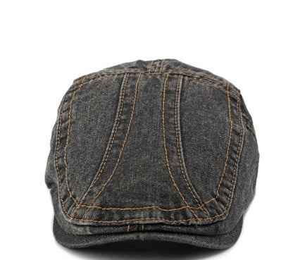 Newsboy Hats Flat Ivy Gatsby Cabbie Driving Denim Berets Cap for Men Women - color: Black