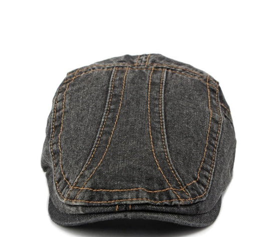 Newsboy Hats Flat Ivy Gatsby Cabbie Driving Denim Berets Cap for Men Women - color: Black
