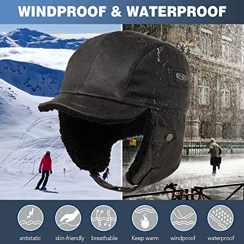 Comhats Aviator Hat Faux Leather Pilot Cap Oversize Adult Men Winter Trapper Hunting Hat 56-66CM - color: Army Green, size: Medium