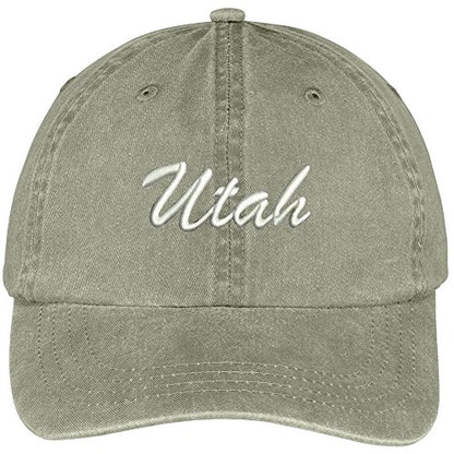 Trendy Apparel Shop Utah State Embroidered Low Profile Adjustable Cotton Cap - color: Khaki
