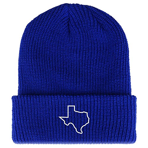 Trendy Apparel Shop Texas State Outline Embroidered Ribbed Cuffed Knit Beanie - color: Royal