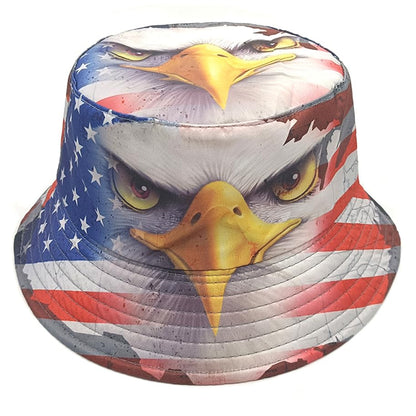 Bucket Hat Beach Sun Hat Fishing Hat for Women Men, Summer Outdoor Travel Packable Fisherman Hat - color: American Flag Eagle
