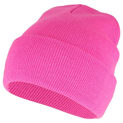 Armycrew High Visibility Neon Color Cuff Long Winter Beanie Hat - color: Pink