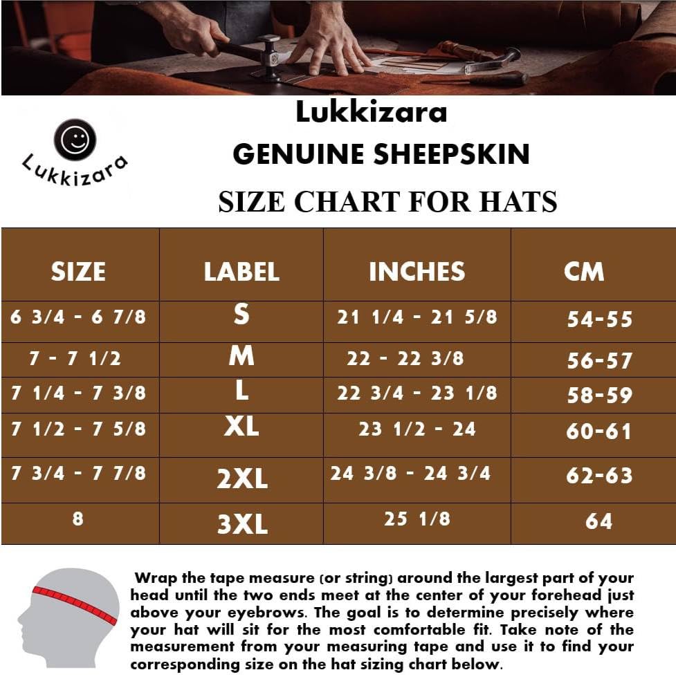 Lukkizara Winter Leather Hat Shearling Sheepskin Fur Beanie Hat - color: Black, size: XX-Large