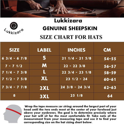 Lukkizara Winter Leather Hat Shearling Sheepskin Fur Beanie Hat - color: Black, size: XX-Large
