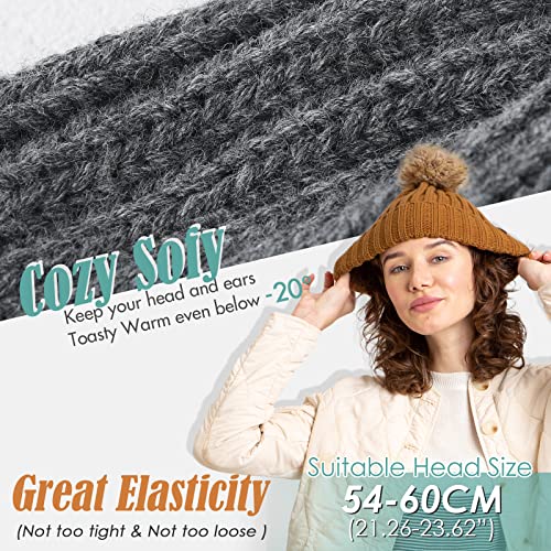 FURTALK Womens Winter Beanie Hat Satin Lined Faux Fur Pom Pom Beanies Hat for Women Winter Warm Knit Hats - color: Dark Grey