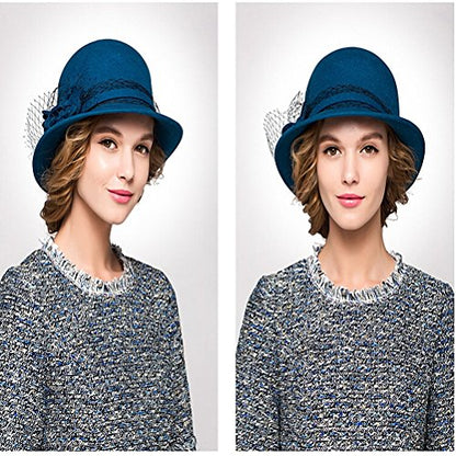 Maitose™ Women's Wool Felt Bowler Hat - color: Blue