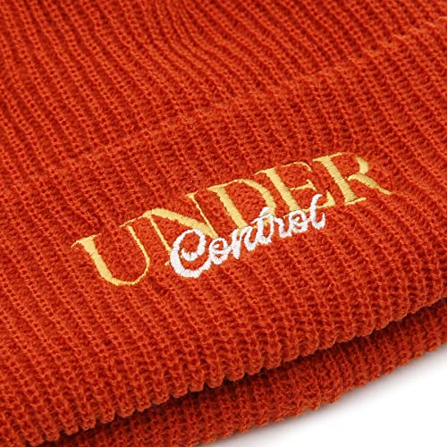 UNDERCONTROL Logo Label Patch Unisex Fall Winter Short Thick Cuffed Rollup Warm Beanie Korea Trawler Fisherman Knit Skull Hat - color: Athletic Orange