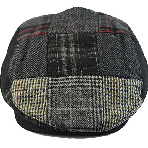 EPOCH Men's Herringbone Wool Tweed Newsboy Ivy Cabbie Driving Cap - color: Iv1579patch, size: Medium