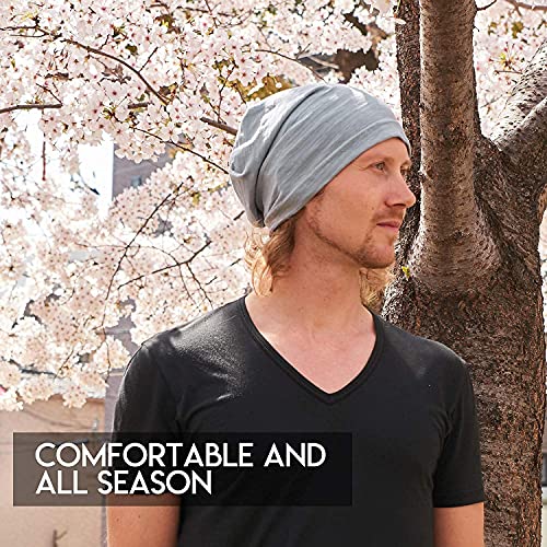 CHARM Black and Dark Gray Cotton Summer Beanies for Men & Women